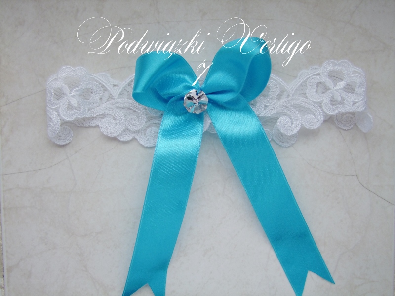 elastic lace garter with blue bow and silver Swarovski crystal